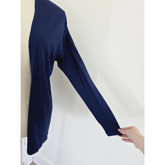 Eileen Fisher Viscose Jersey Navy Blue Knit Open Front Cardigan Sweater XS New - Picture 6 of 11